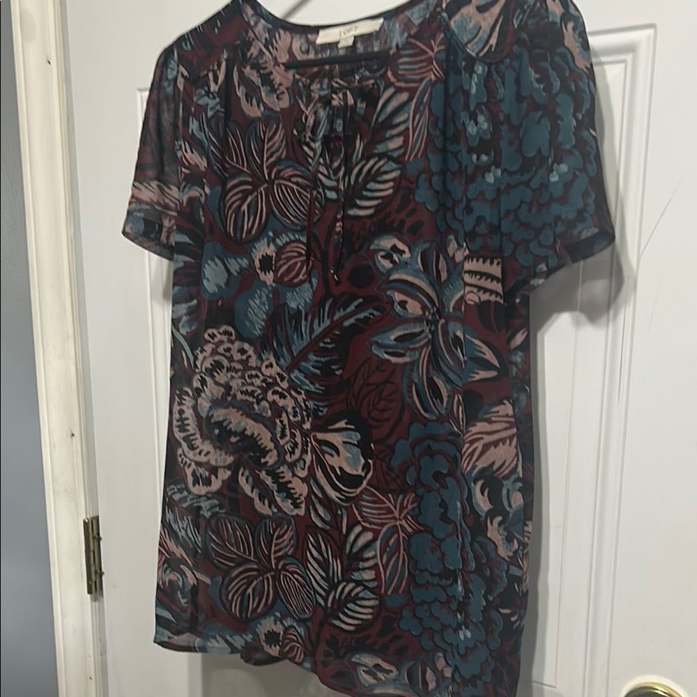 LOFT Blue Relaxed Graphic Blouse